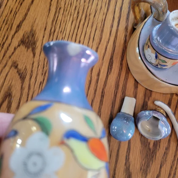 Vintage Lusterware Hand Painted Made in Japan Condiment Tray ~TT 5-piece S&P V&O - Picture 15 of 16